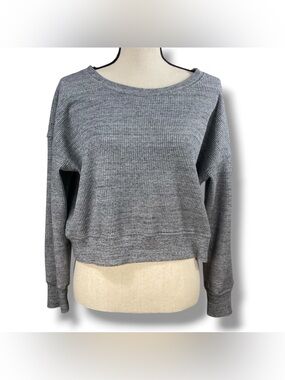 Splendid Heather Grey Waffle Knit Cropped Thermal Sweater USA Minimalist Cozy, M